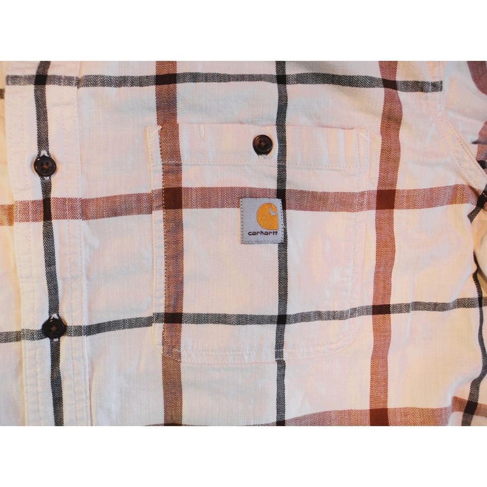 Carhartt Tan Plaid Short Sleeved Shirt Rugged Flex Relaxed Fit XL Pre-Owned - Picture 3 of 7